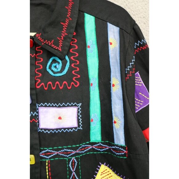 Liz & Me Black Embroidered Embellished Shacket-2X-Art to Wear - Picture 9 of 16